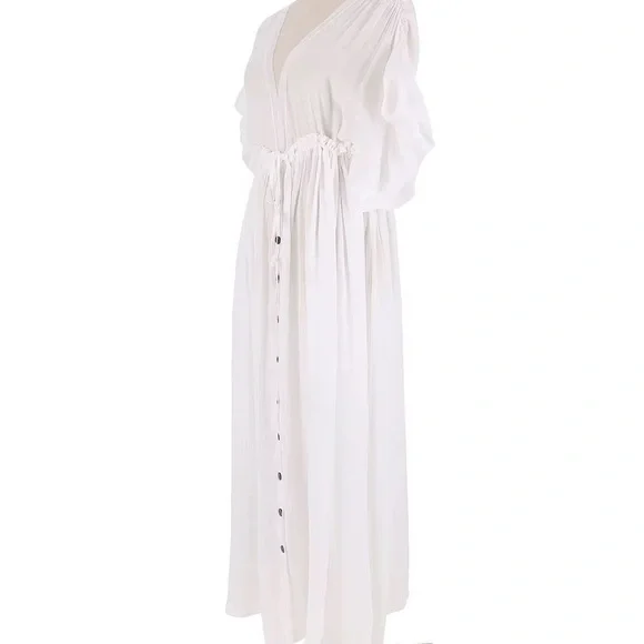 Elegant Cream Maxi Dress kimono wrap dress - Picture 3 of 5